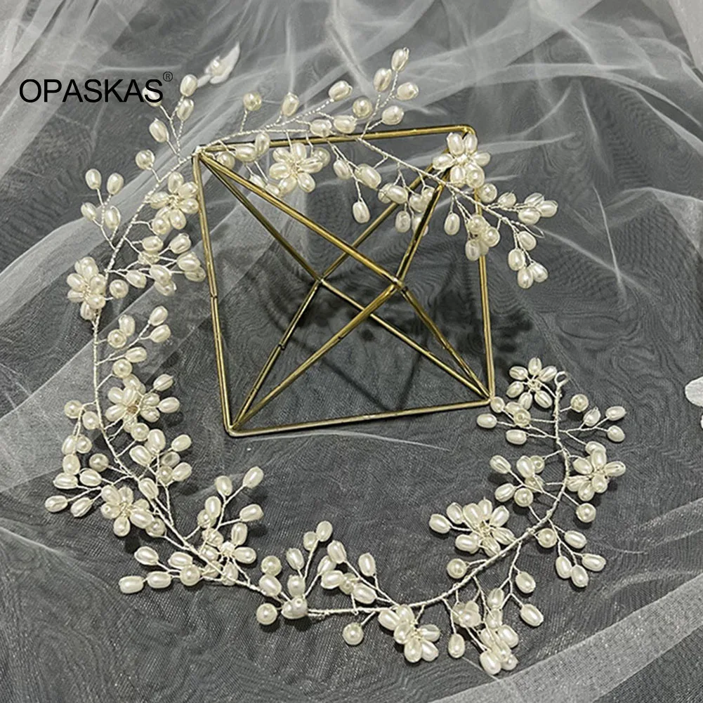 

Жемчужные повязки на голову тиары головной убор для невесты для женщин Цветочный бисер серебряного цвета повязка для волос для девушек сва...