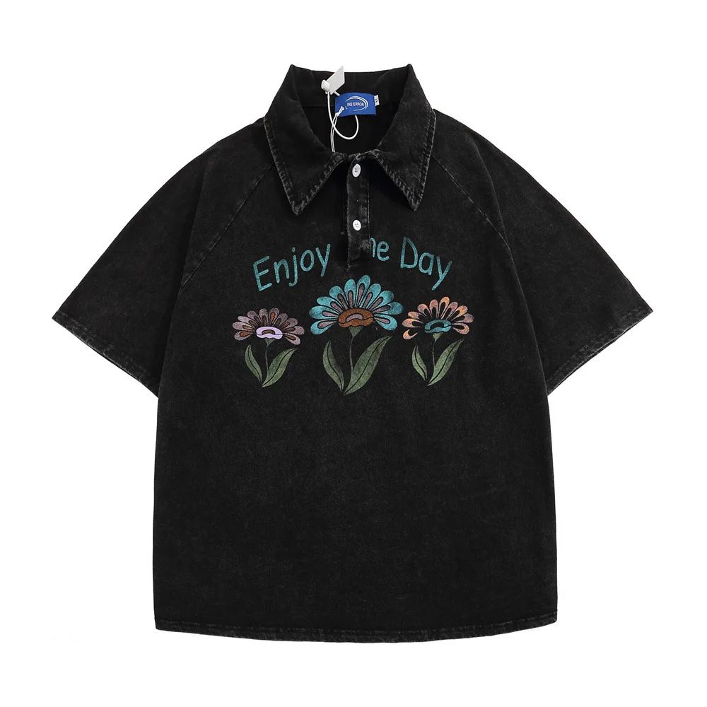 

Мужская Винтажная футболка с цветочным принтом, хлопковая футболка в стиле хип-хоп с эффектом потертости, Повседневная летняя футболка