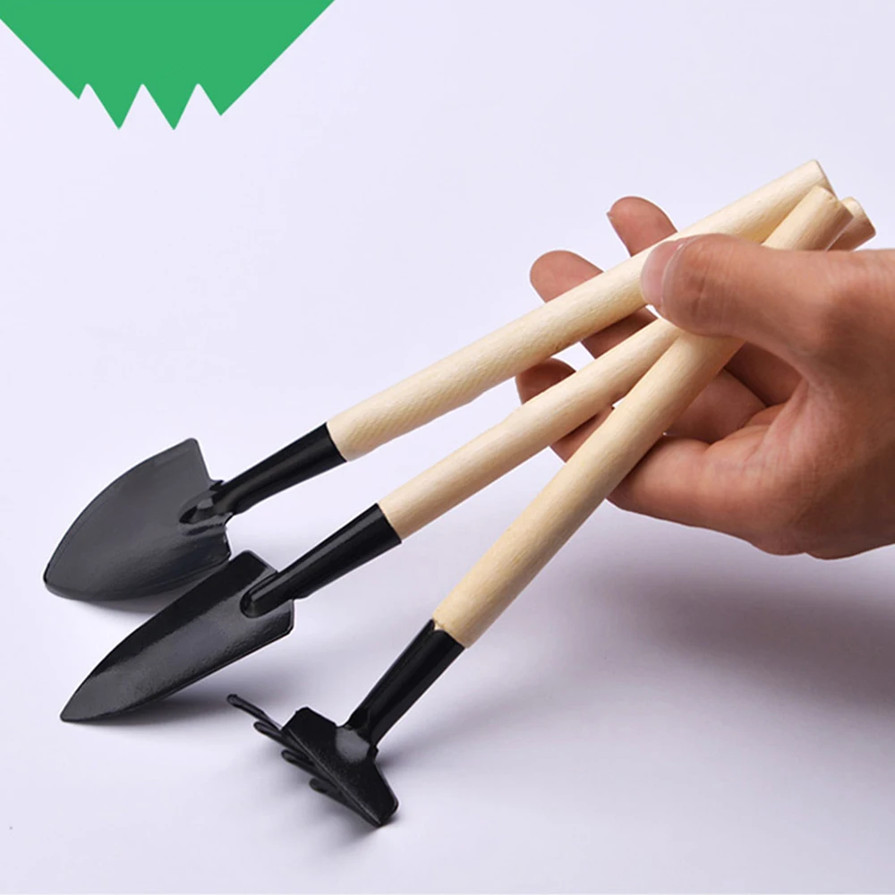

3pcs Mini Gardening Tools Wood Handle Stainless Steel Potted Plants Shovel Rake Spade Flowers Potted Plant Weeding Garden Tool