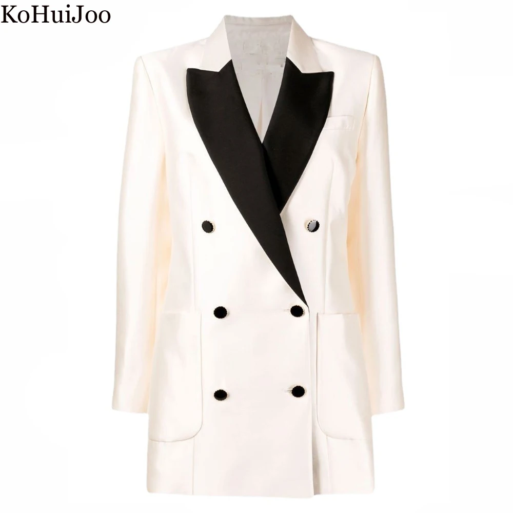 KoHuiJoo Suit Coat Dresses Office Lady 2022 Autumn Color Contrast Patchwork Notched Slim Double Breasted Fashion Blazers Jackets