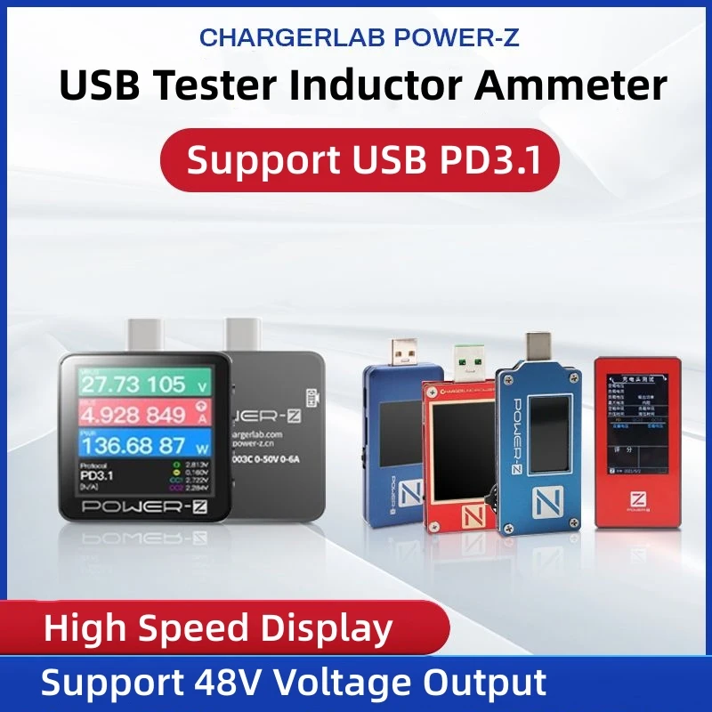 Фото POWER-Z KM003C KT002 KM001 PRO Тестер USB PD3.1 Протокол 48 В Диапазон Dual Type-C Тестер Зарядное устройство Напряжение Ток Пульсация Мощность №1
