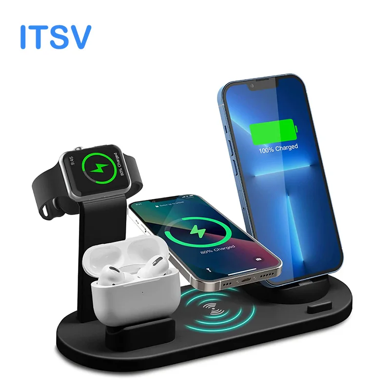 

Qi 4 in 1 Wireless Charger For iPhone 13 12 11 XR XS Charging Dock For Apple Watch AirPods Micro USB Type C Fast Charging Stand