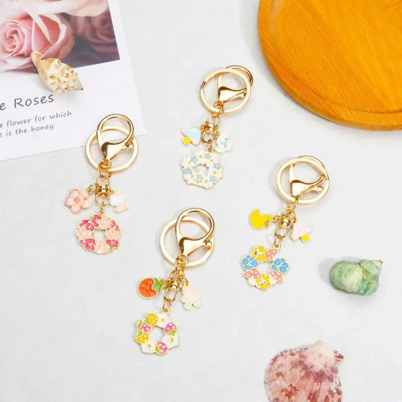 

Creative Fruit Wreath Key Chain Cartoon Blessing Cute Korean Car Key Chain Hook Bag Pendant Friends Fashion Key Ring Gifts