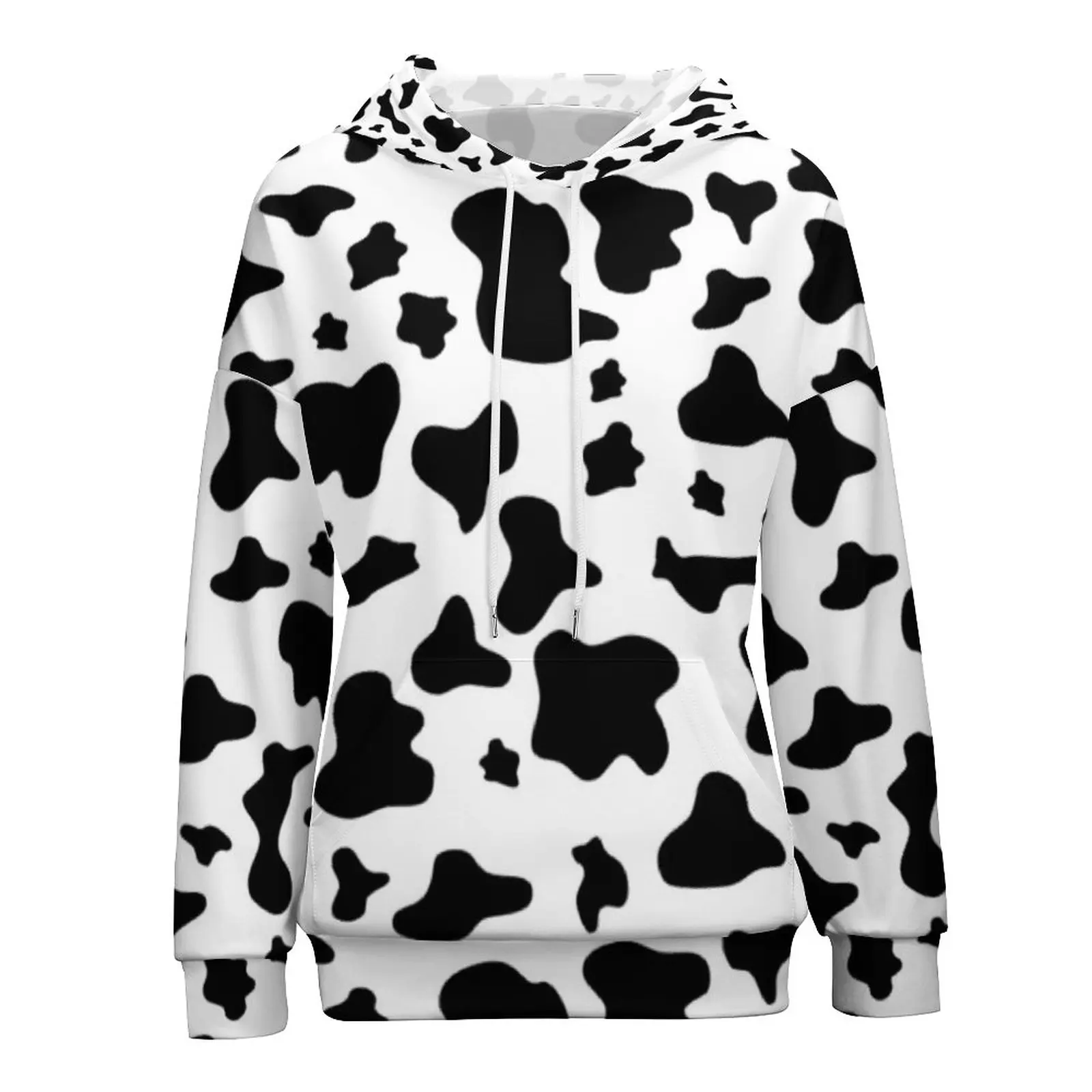 

Funny Farm Hoodies Long-Sleeve Black White Cow Print Retro Hoodie Winter Street Style Oversize Print Hooded Sweatshirts