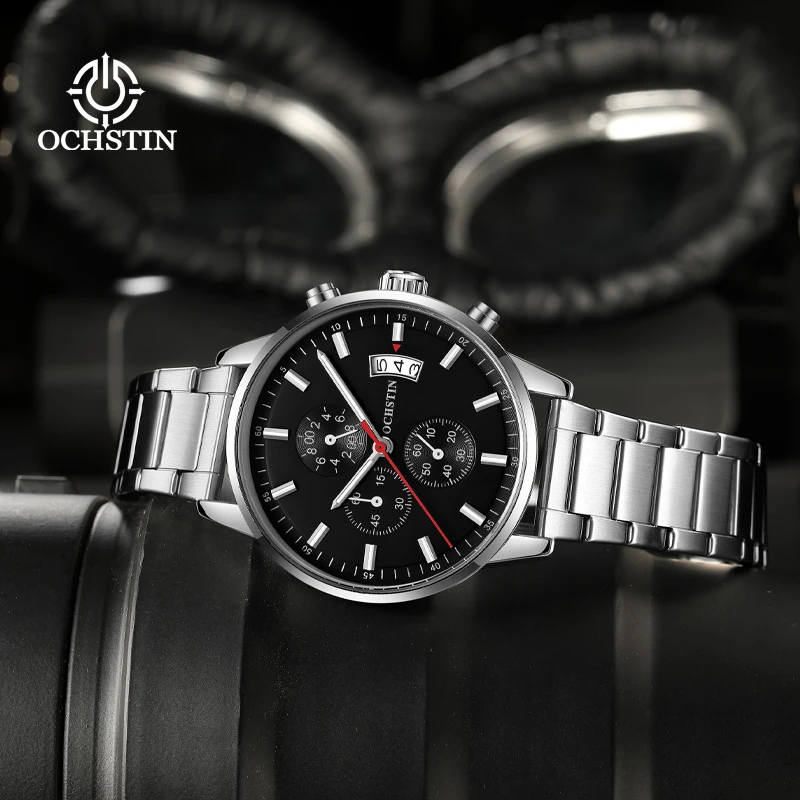 Фото Мужские кварцевые часы OCHSTIN Pilot Series с хронографом, ремешок из нержавеющей стали, водонепроницаемые, для повседневного использования и деловых поездок №5