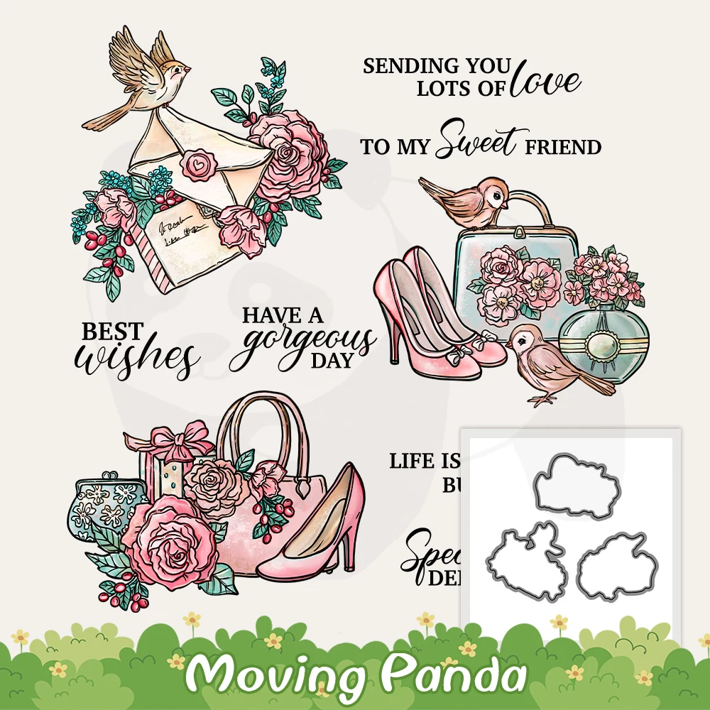 

Beautiful Roses Flowers And High-heels Cutting Dies Clear Stamps DIY Scrapbooking Metal Dies Silicone Stamps For Card Making