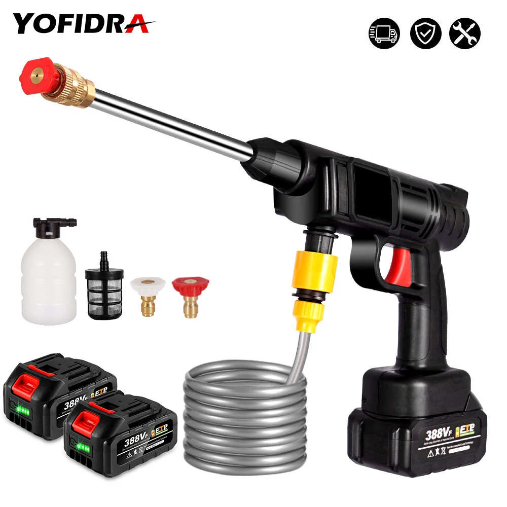 

Yofidra 20V Electric Water Gun 30BAR Wireless High Pressure Car Wash Water Gun Portable Spray Water Gun with 1/2 Battery Tool