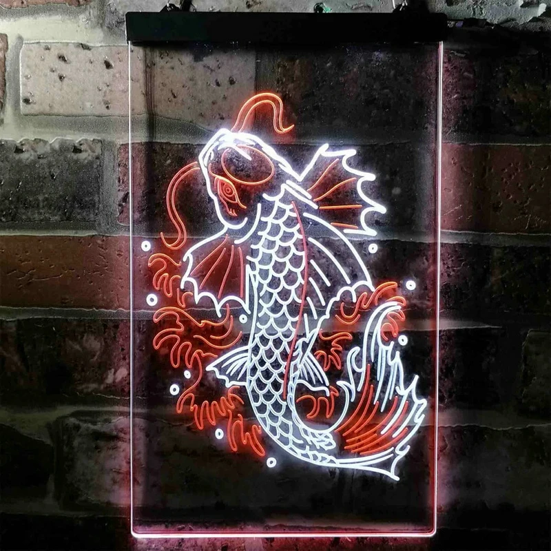 

Custom Neon Sign Koi Fish Dual Color LED Neon Light Modern Home Room Wall Art Decor Lucky Symbol Good Luck Sign Creative Gifts