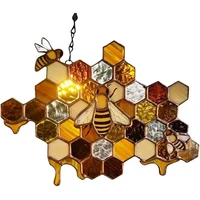 bee mosaic wall hanging ornament bee decor home decoration garden pendant honeycomb dyed metal board pendant valentine day gifts