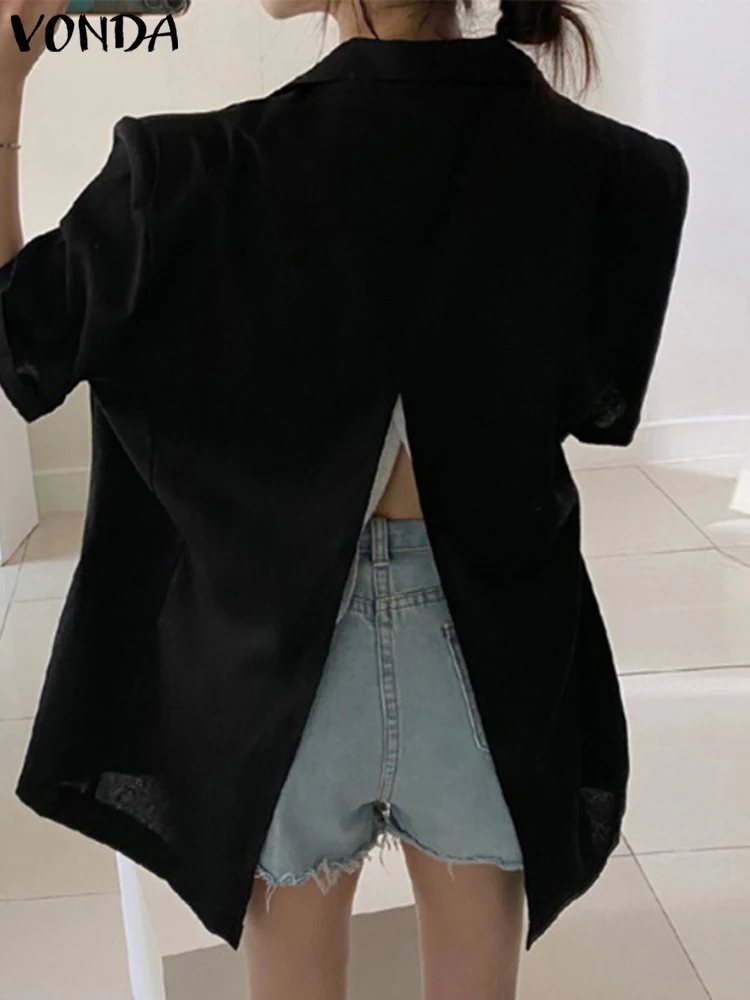 

Casual Blazer VONDA 2022 Female Short Sleeve Lapel Button Women Coats Vintage Jackets Coats Outerwear Veste Femme Oversize