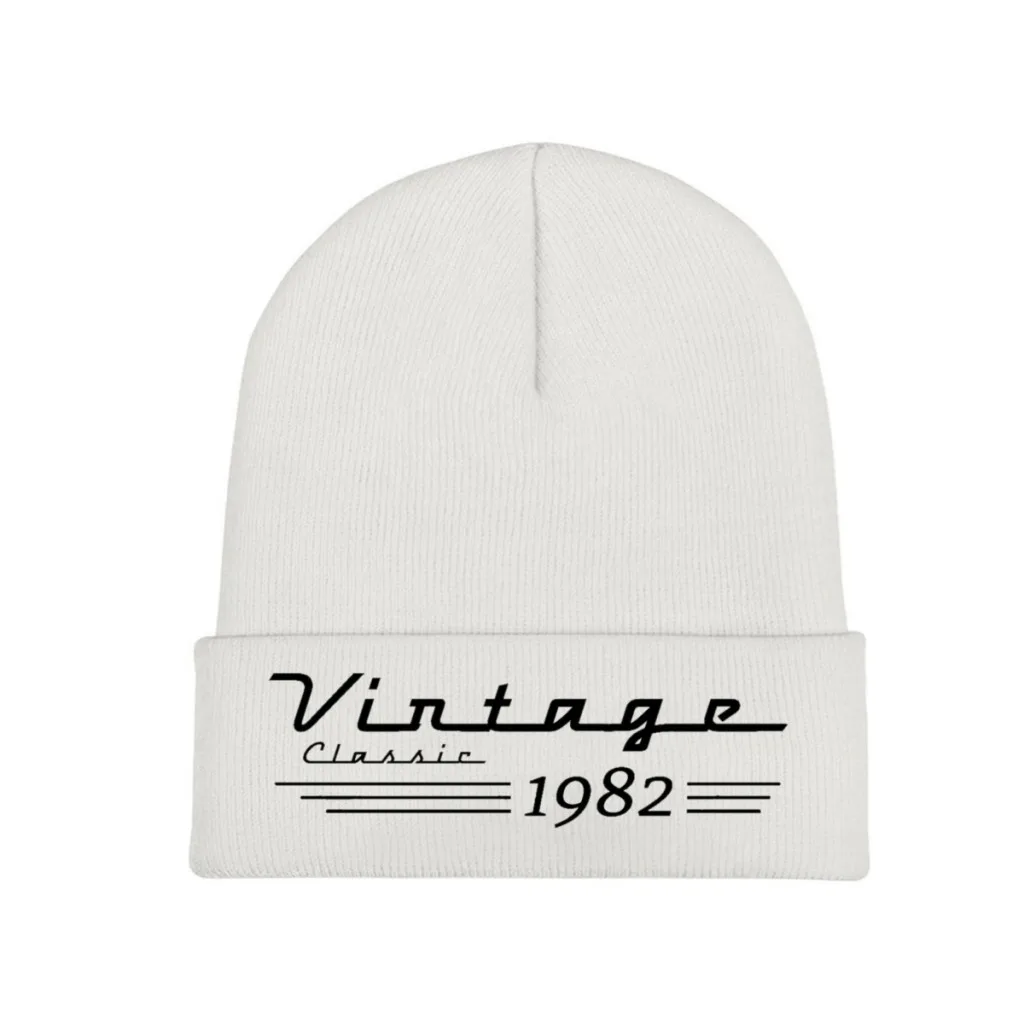 

Black Vintage 1982 A Special Year Knitting Beanie Caps Skullies Beanies Ski Caps Soft Bonnet Hats Winter Warm