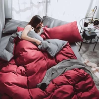 solid color minimalist red grey home textile duvet cover bed sheet pillow case single double queen king for home bedding set