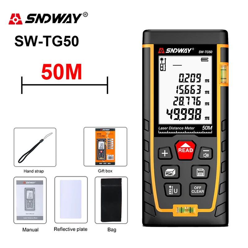 SNDWAY Durable Laser rangefinder Hight Accurate Laser Tape Measure 40M 50M 100M 120M Distance Meter Digital Roulette Trena Lazer