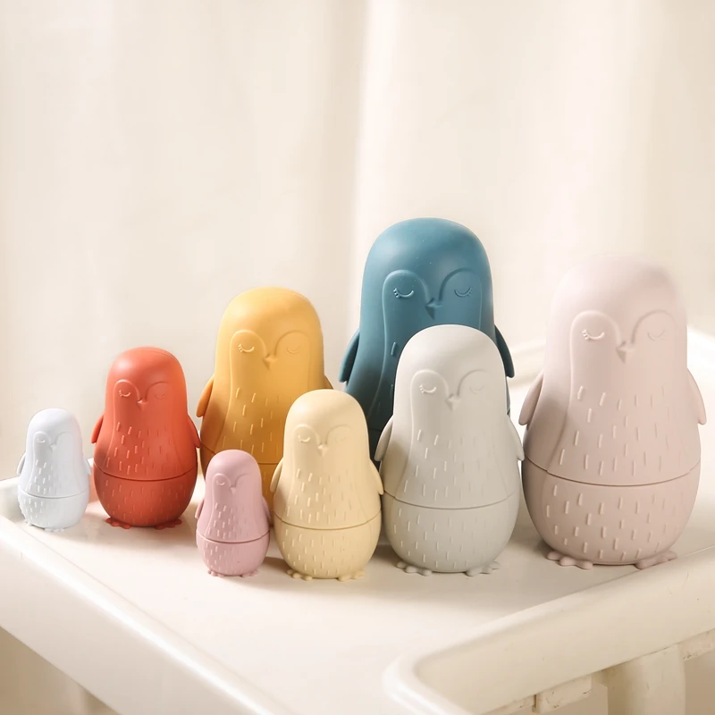 

1Set Montessori Nesting Dolls Toy Russian Matryoshka Doll BPA Free Educational Toys for Children Silicone Stacking Blocks Doll