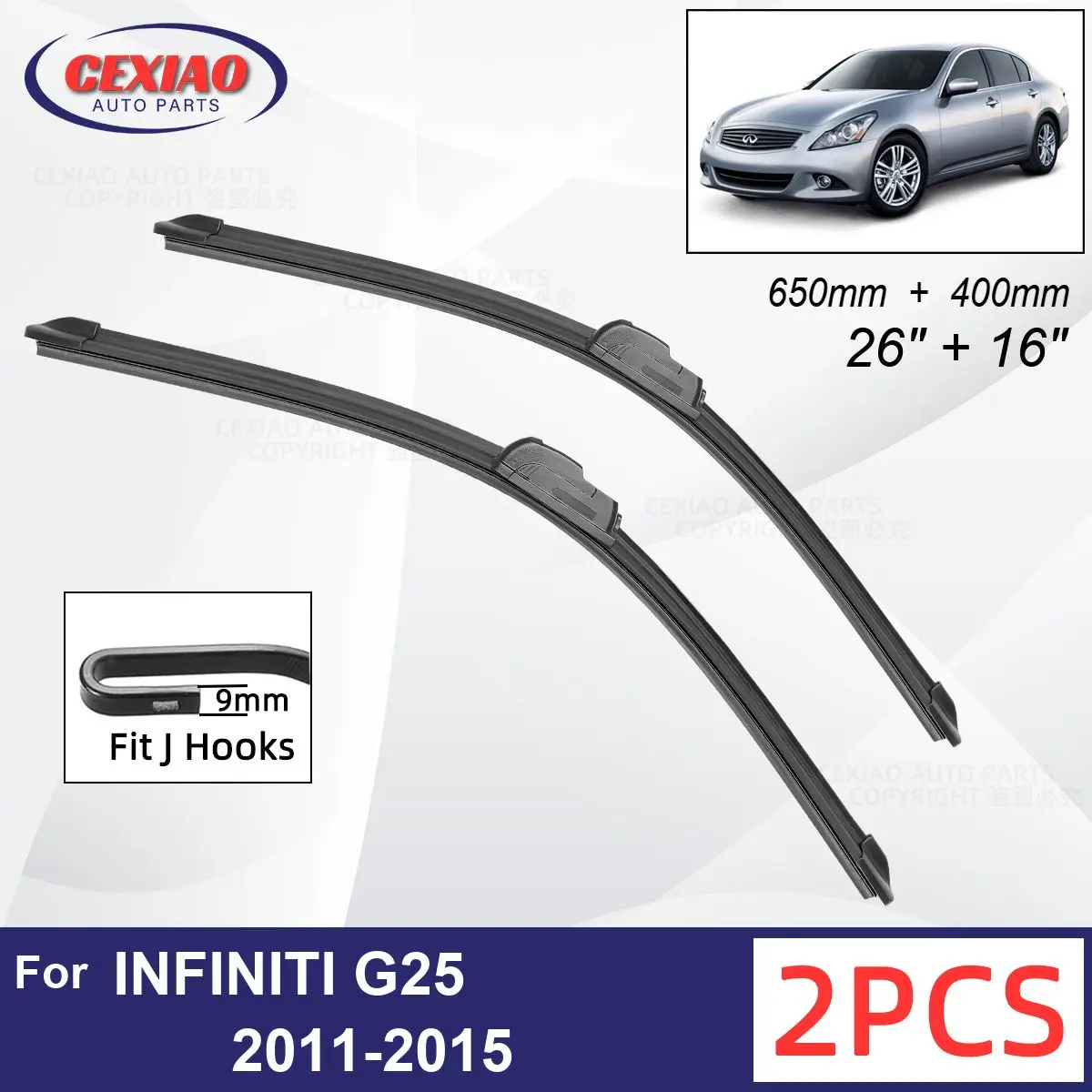 

Car Wiper For INFINITI G25 2011-2015 Front Wiper Blades Soft Rubber Windscreen Wipers Auto Windshield 26" 16" 650mm 400mm