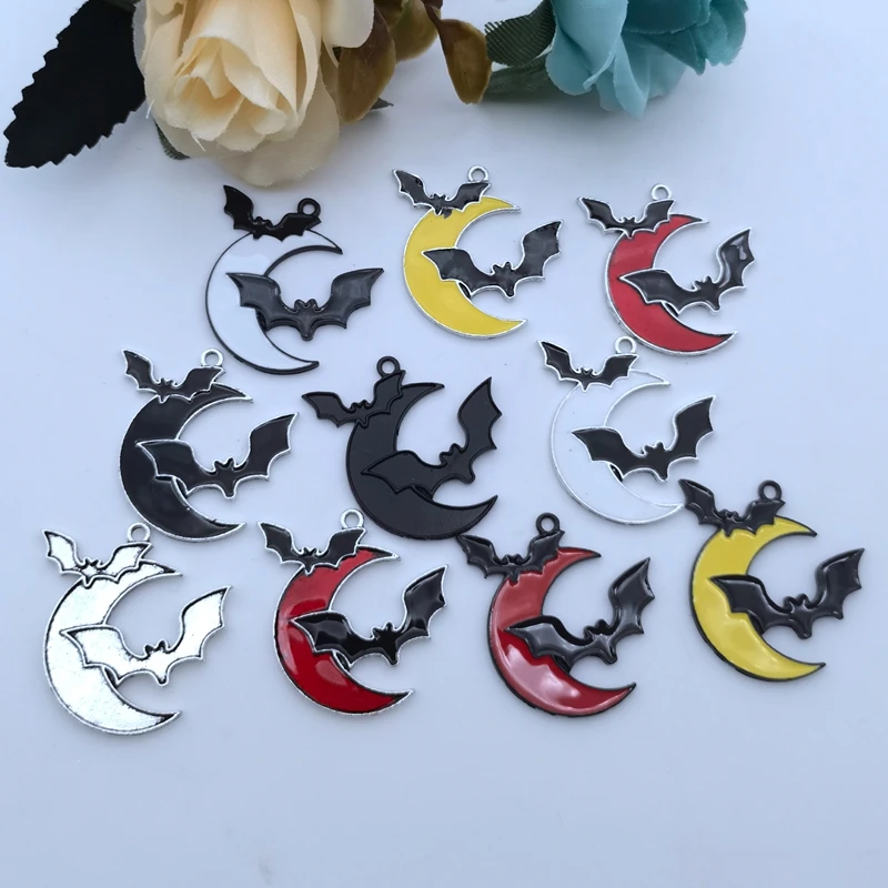 Подвеска для украшений, 31x31 мм, с эмалью, в форме летучей мыши, Луны, для изготовления украшений, для ожерелья, браслета, 5 шт. Подвеска для украшений, 31x31 мм, с эмалью, в форме летучей мыши, Луны, для изготовления украшений, для ожерелья, браслета, 5 шт.