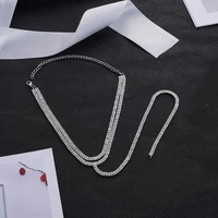 new shiny rhinestone necklace for women crystal long tassel pendant cubic zircon necklace chain choker collar wedding jewellery