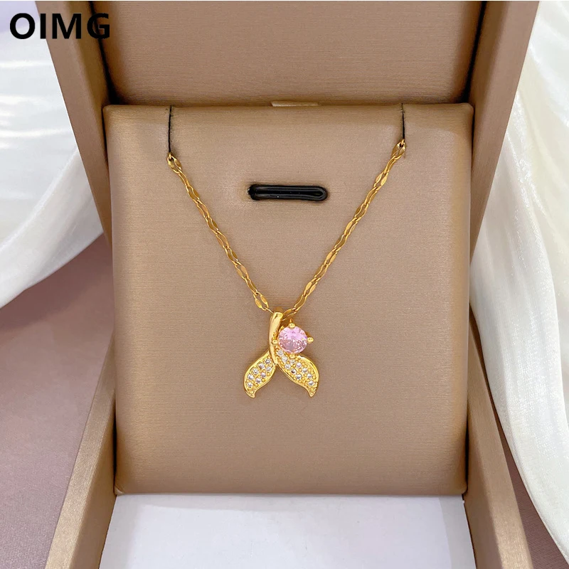 OIMG 316L нержавеющая сталь золото цвета Microinlaid Zircon русалки подвеска темперамент