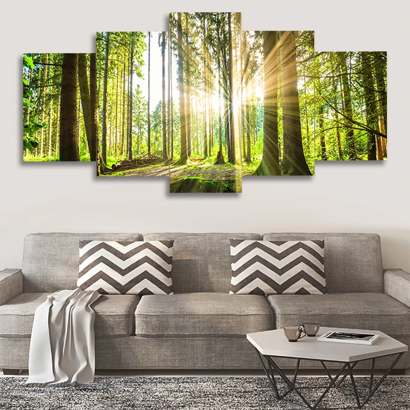 

5Pcs Sunrise Forest Wall Art Canvas Painting Modern Natural Landscape Posters and Prints Wall Pictures for Living Room Home Deco