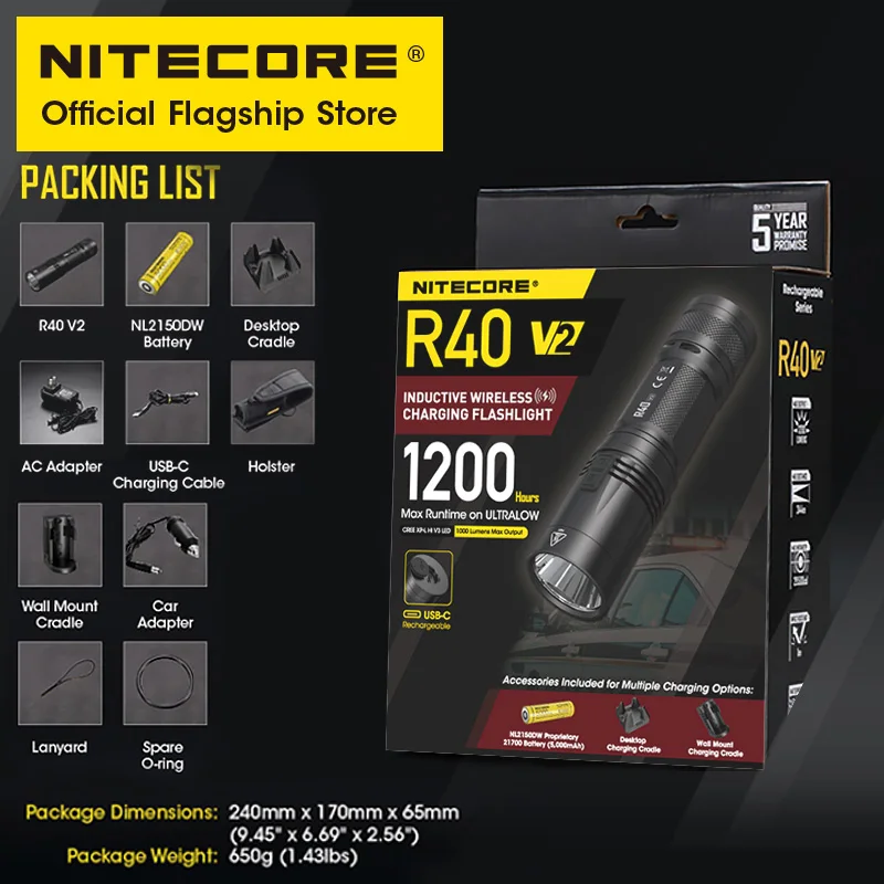 Перезаряжаемая светодиодсветильник вспышка NITECORE R40 V2 мощный фонарь дальнего