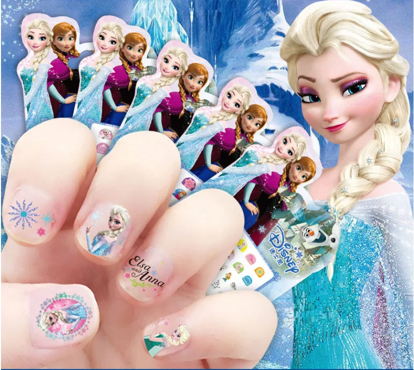 girls Princess Frozen elsa and Anna  Nail Stickers Disney snow White Sophia Mickey Minnie kids Makeup Toys