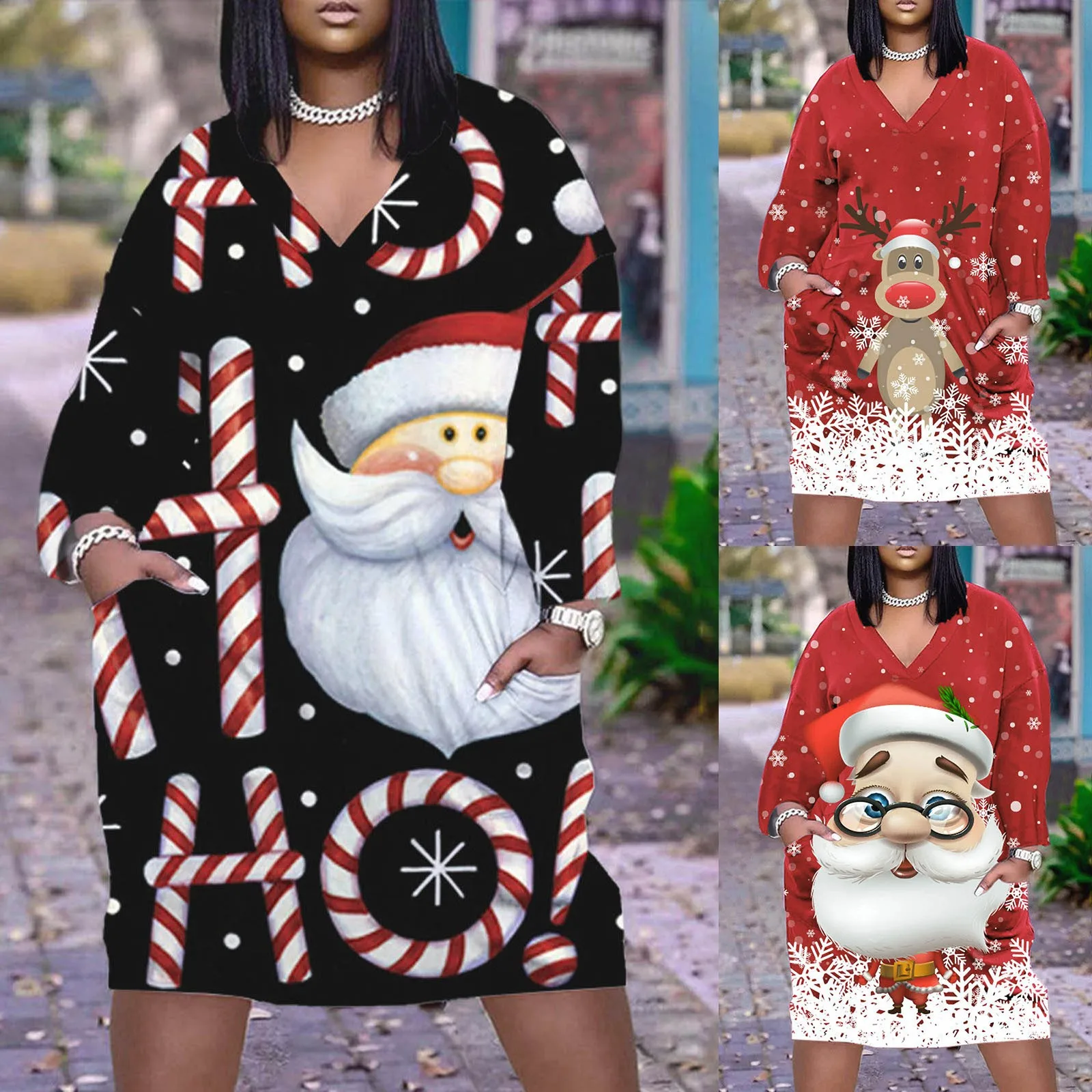 

Женское платье с V-образным вырезом, с длинным рукавом