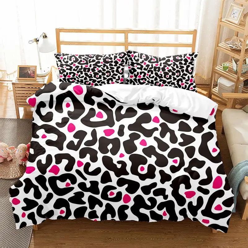 

Juego de cama de leopardo de lujo, ropa de cama suave, funda nórdica con estampado 3D, con fundas de almohada, ropa de cama