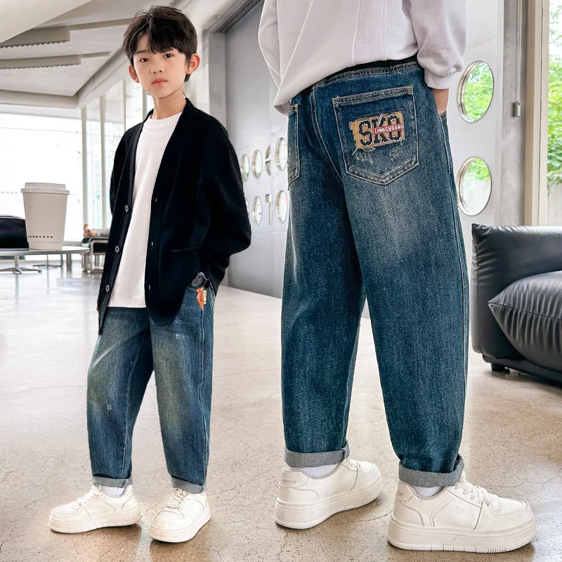 

Boys Jeans New Blue Loose Trousers Fashion Cotton Casual Kids Denim Pants Teenage Children Autumn Clothes 4 5 6 8 10 12 14 Years