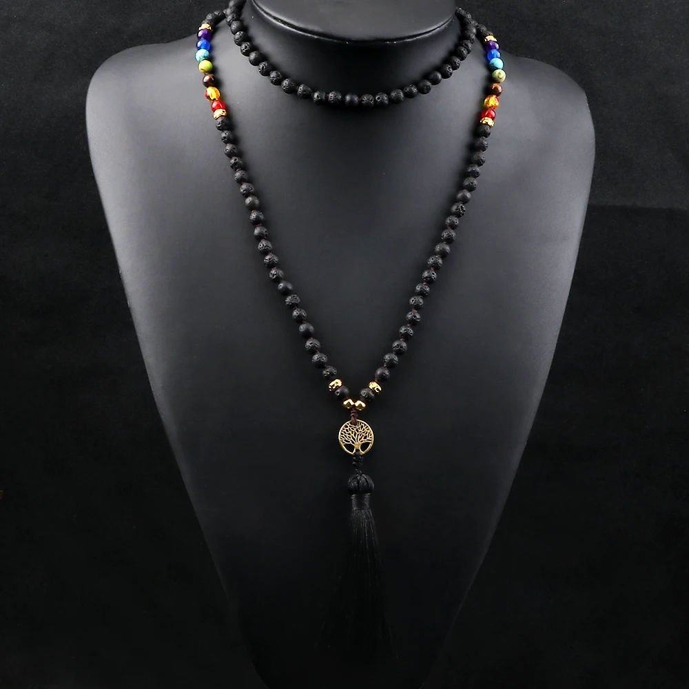 Ожерелье с подвеской из бисера изображением дерева жизни 7 чакр