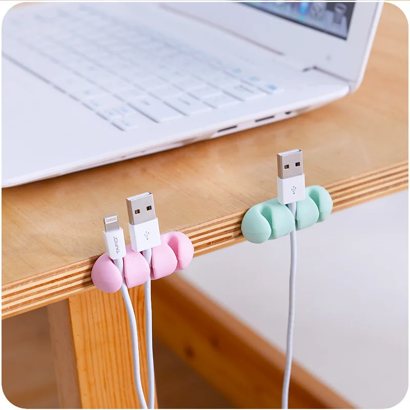 

2PCS Silica Gel Shelf Rack Cable Winder Organizer Solid Color Cable Holder Line Fixer Desk Set Office Supplies Desk Storage