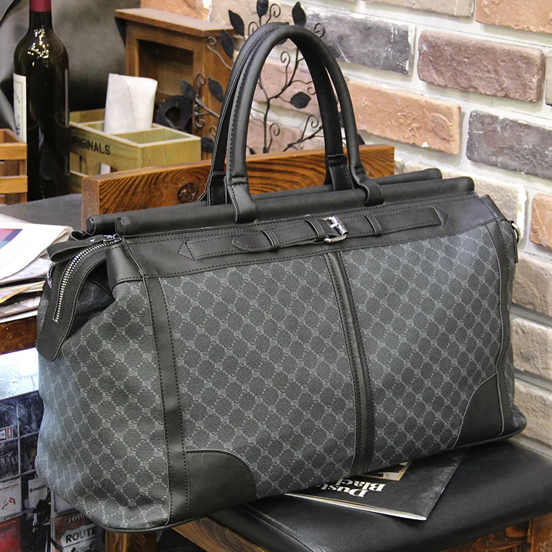 Модная клетчатая дорожная сумка мужская большая вместительная с ручками сверху