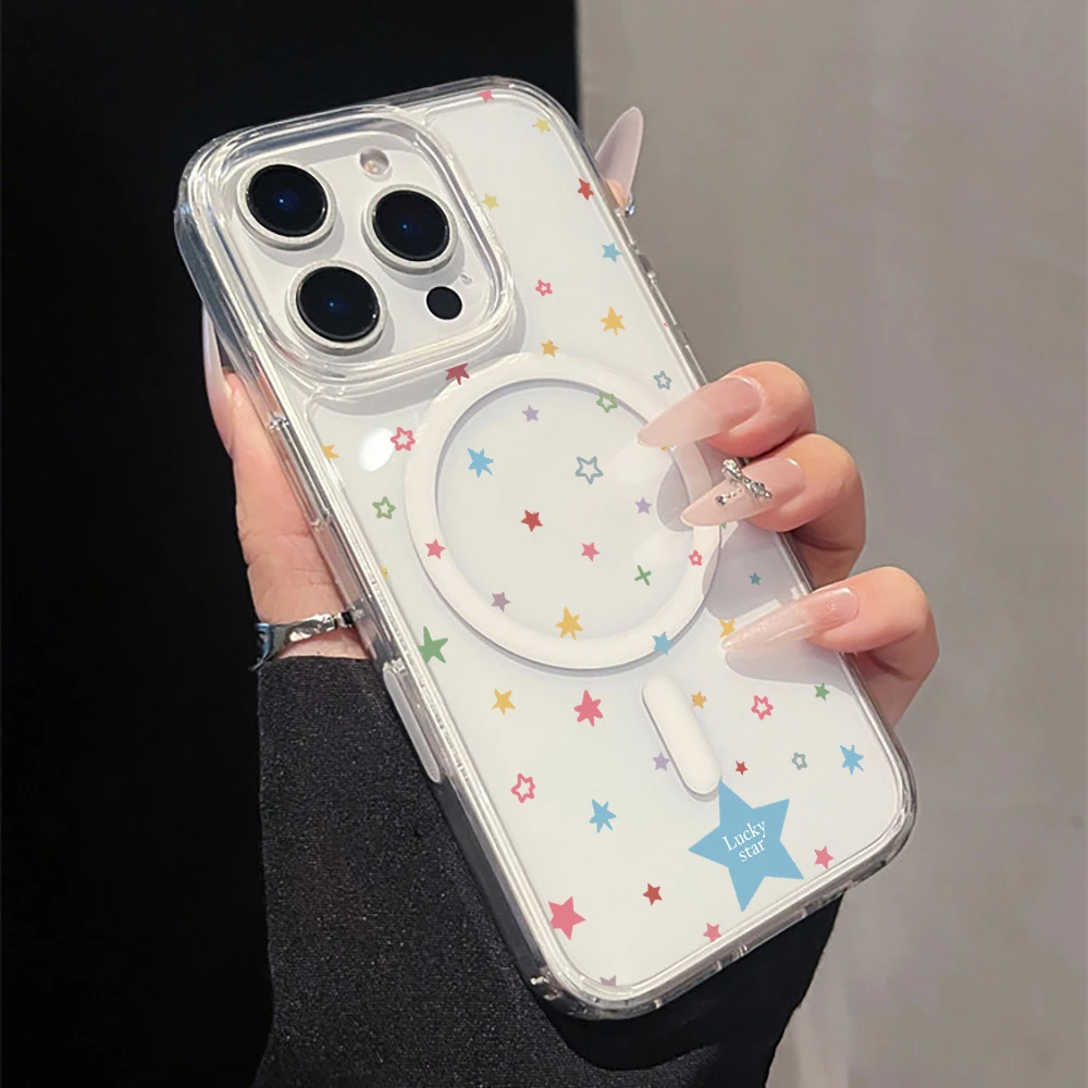 Фото Прозрачный магнитный чехол с серым звездным принтом для iPhone 17, 14, 15, 16, 11, 12, 13 Pro Max, Air 17, 16 E, 14, 15, 16 Plus, 15 Pro, акриловая накладка №5