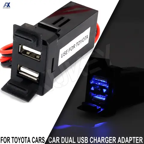 Зарядное устройство USB, 2,1 А, 12 В, с 2 портами питания, с резиновыми чехлами, для телефонов Тойота Рав 4, яриса, Прадо - изображение