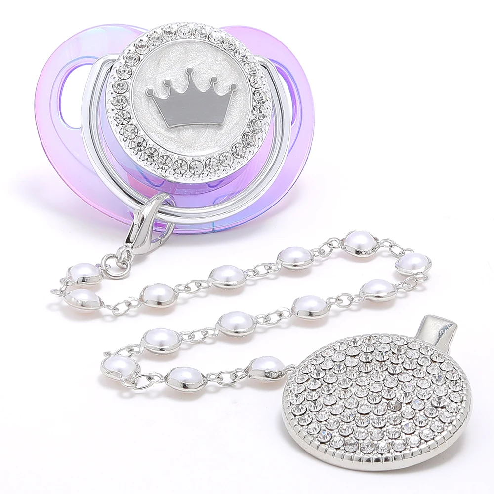 

Baby Pacifier Beads With Luxury Crown Bling Newborn Baby Infant Food Grade Silicone Dummy Nipples For Baby Shower Gift Chupetes