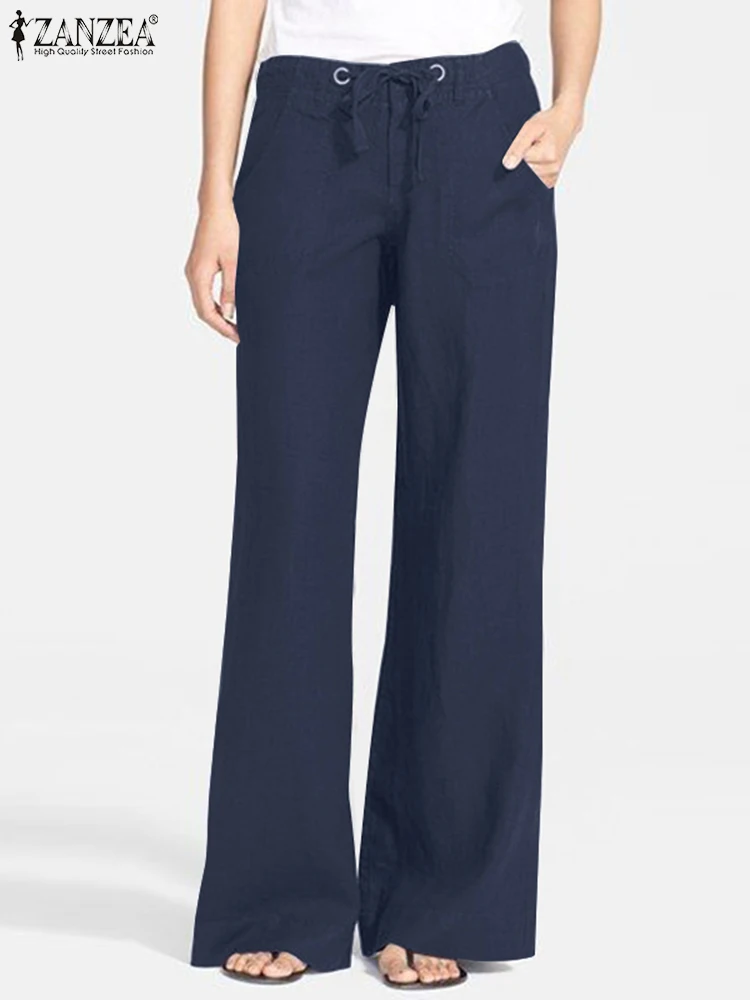 

ZANZAE Summer Fashion Pant Solid Color Long Pantalon Casual Vintage Trousers Button Ankle Length Wide Leg Pants Palazzo Femme