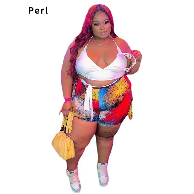 Женский спортивный костюм Perl на бретельках + короткий с принтом - купить по