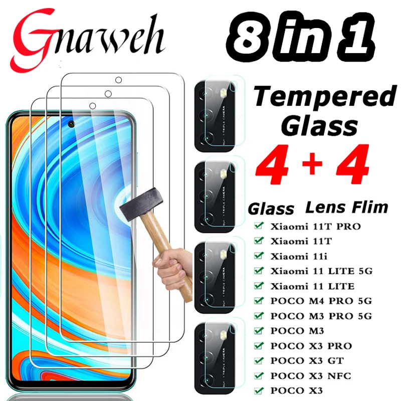 

8 in 1 Tempered Glass for Xiaomi 11i 11T 11 Lite Poco M4 M3 X3 PRO GT NFC Screen Protector Protective Glass Camera Lens Film