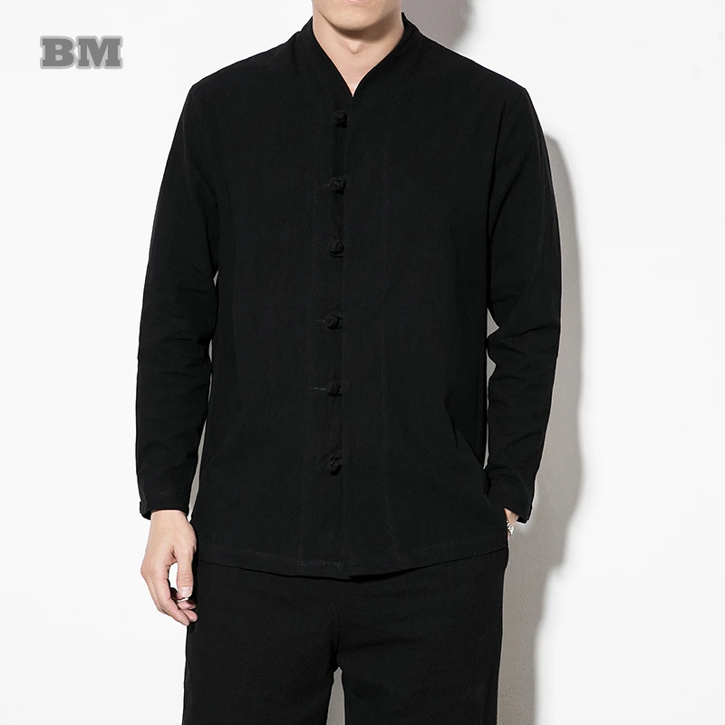 Рубашка в китайском стиле с длинным рукавом свободного покроя |