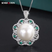 2022 charms 16mm black white big pearl pendant chains necklace for women lab diamonds luxury anniversary gift party fine jewelry