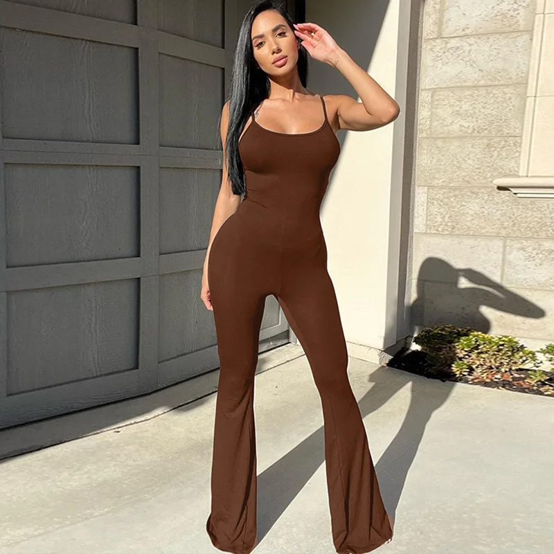 

Sexy Backless Sling Jumpsuits Women One Piece Club Party Slim Casual Solid Overalls Sleeveless Pencil Pants Round Neck Rompers