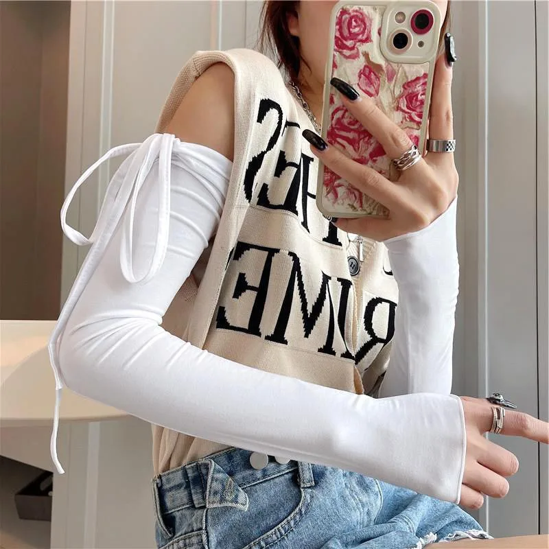 

Summer Women Long Lace up Fingerless Arm Sleeve Outdoor Sport Sun Protection Cotton Breathable Mitten Cool Rock Gothic Gloves