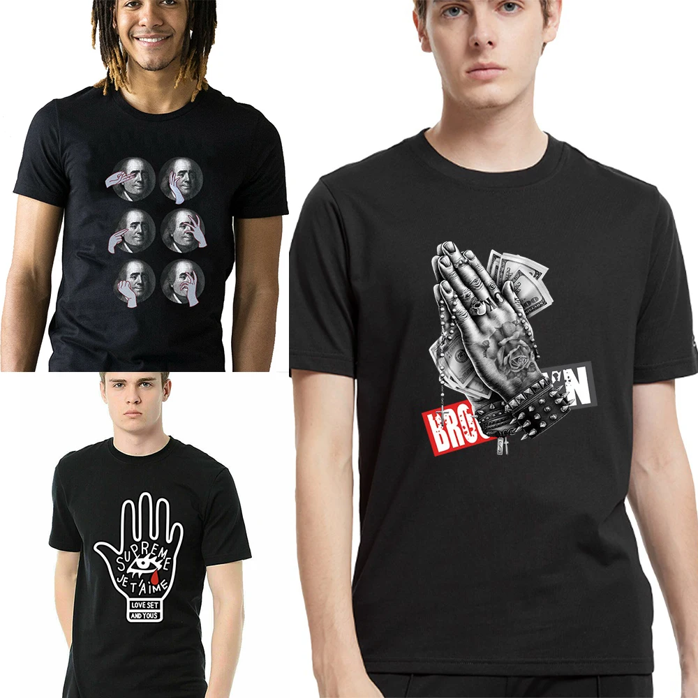 

Hip Hop Harajuku Short Sleeve T Shirt for Men Hand Pattern Printing T-shirt Summer T-Shirt Streetwear Pullover Tops Casual Tees