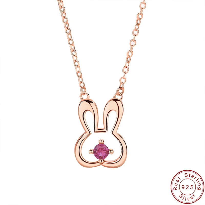 Original European S925 Sterling Silver Necklace AAA CZ Cute Rabbit For Women Birthday Party Gift Jewelry