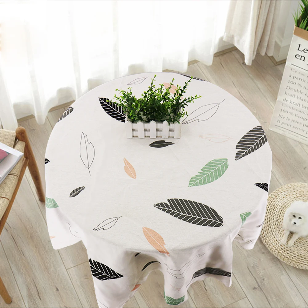 Japan Style Tablecloth Cotton Linen Round Table Cloth Nordic Table Cover for Home Wedding Party Decoration Printed White Yellow images - 6