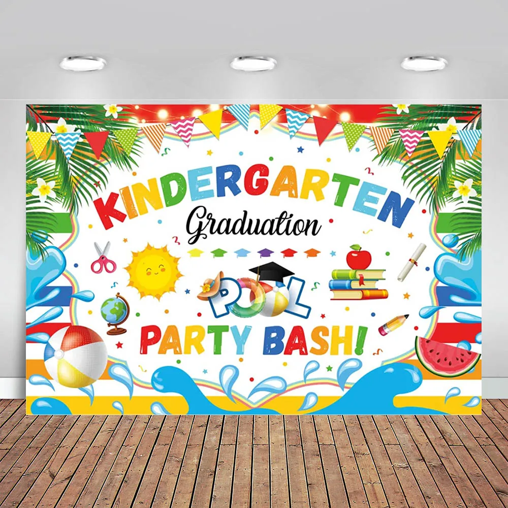 

Pool Party Graduation Backdrop Kindergarten Graduate Background Congrats Class of 2023 Kids Preschool Pre K Grad Party Supplies
