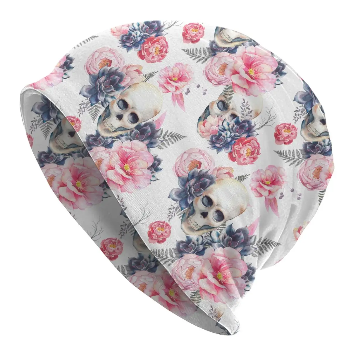 

Unisex Casual Hat Watercolor Skull And Peonies Flowers Cap Winter Warm Beanies Adult Hip Hop Bonnet Hat