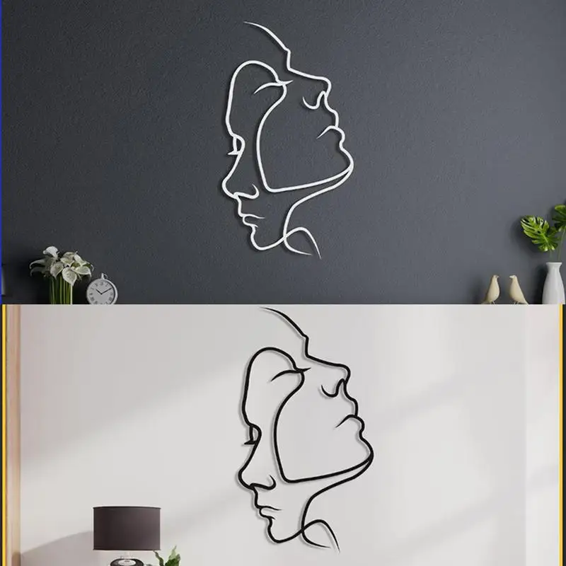 

3D Creative Metal Wall Sticker Line Abstract Woman Face Line Pattern Wall Decals DIY Wall Art For Living Room Bedroom Home Decor