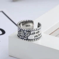 vintage carving cupid angel rings silver color luck with you forever letter statement ring for womens metal ring retro jewelry