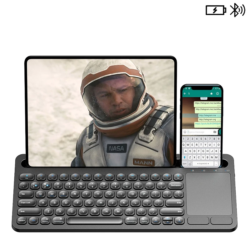 Беспроводная бесшумная клавиатура с двойным Bluetooth держателем для телефона и