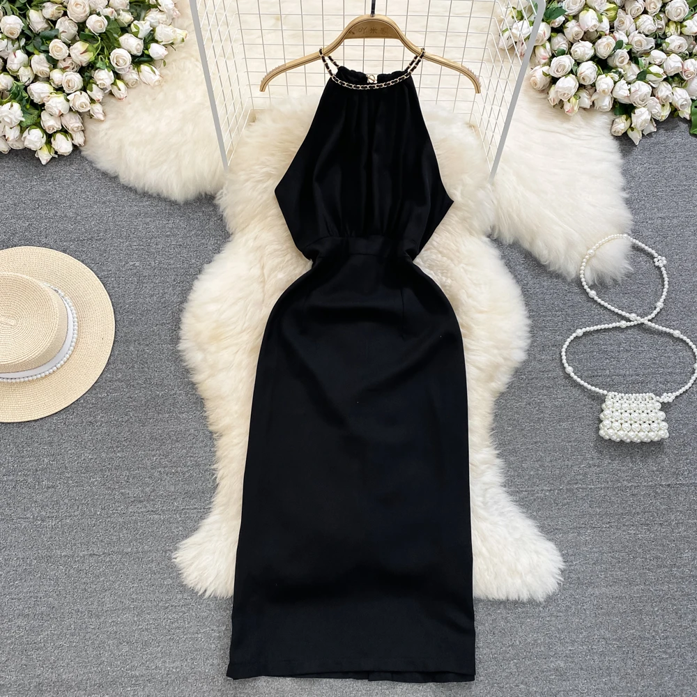 

Платье-трапеция средней длины, с открытой спиной, воротником-стойкой и открытой талией, в Корейском стиле, шикарный дизайн, лето 2023